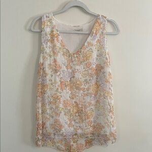 Giusy Floral Silk Tank Top Blouse Orange‎ Yellow Rose S Feminine Romantic